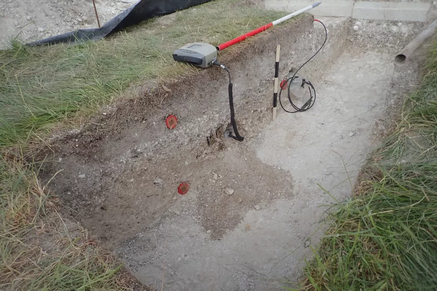 Image of the extraction of the samples for OSL dating from the Uffington White Horse. The samples need to be protected from any light until they are processed in the lab, so it is a very complex process. 