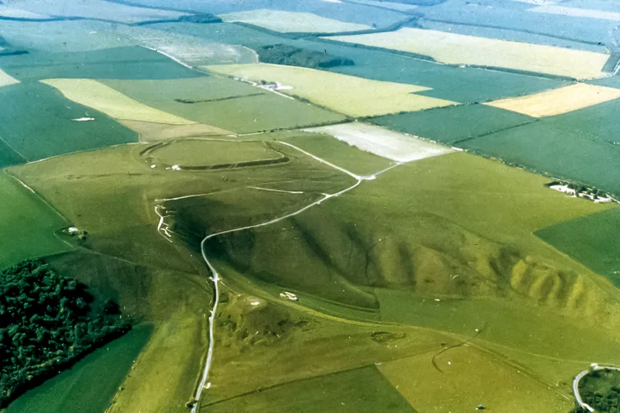 An old aerial view of the White Horse ahead of the excavations in the 1990s. 