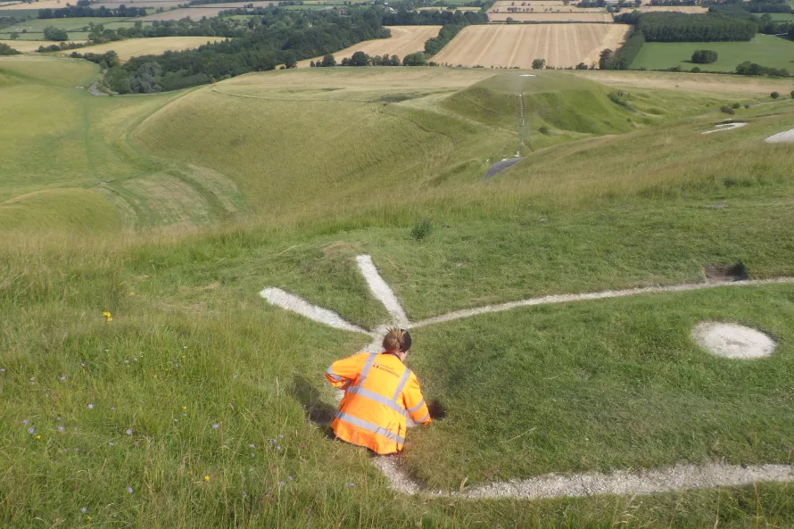 Our colleague Charlie preparing one of the excavation pits during investigations at the White Horse in 2023.