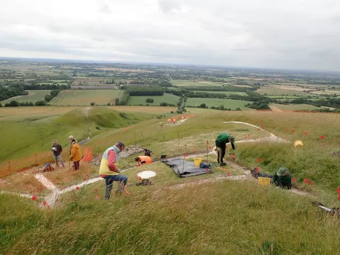 The restoration work in full swing, with OA archaeologists working on the figure and taking samples for dating. 