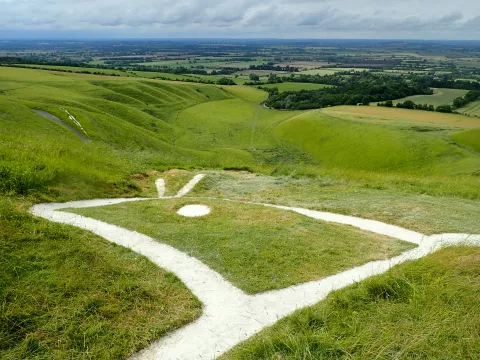 The restored head of the White Horse at the end of the work.