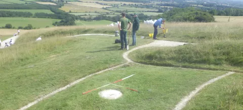 Archaeologists and volunteers working together during the surveys, investigations and rechalking in 2023. 