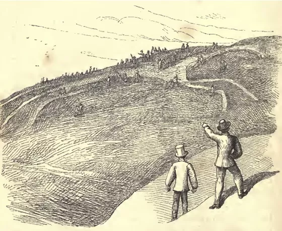 Illustration from Hughes's "The scouring of the White Horse" showing the scouring of the horse which took place in 1857.