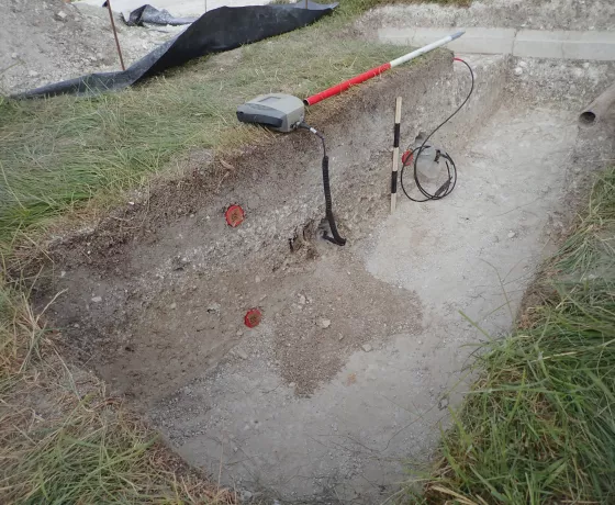 Image of the extraction of the samples for OSL dating from the Uffington White Horse. The samples need to be protected from any light until they are processed in the lab, so it is a very complex process. 