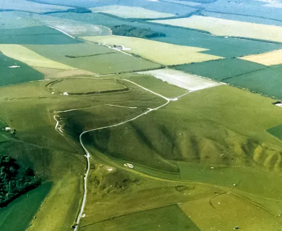 An old aerial view of the White Horse ahead of the excavations in the 1990s. 